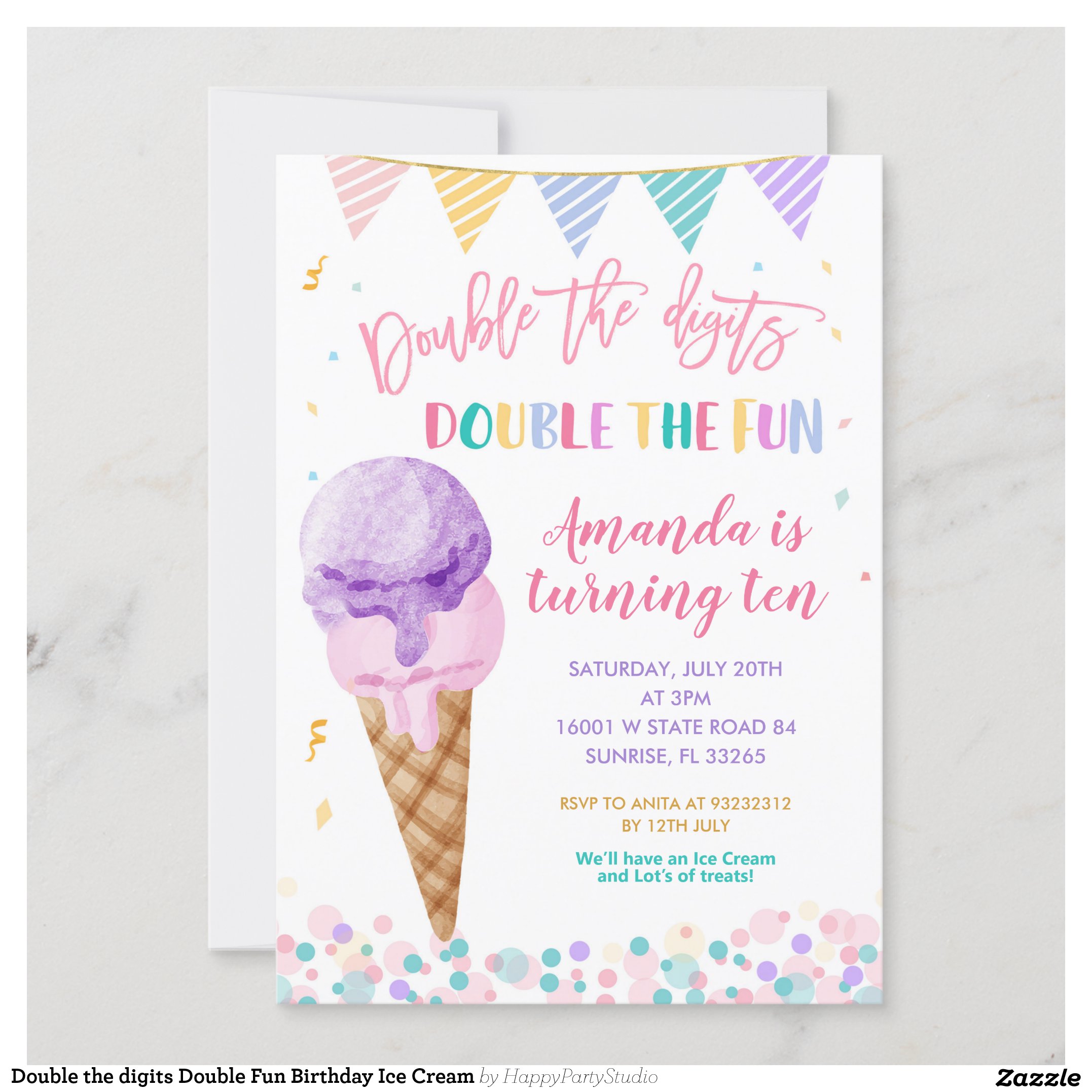 Double the digits Double Fun Birthday Ice Cream Invitation