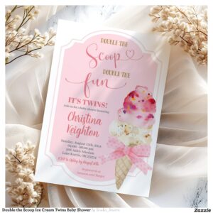 Double the Scoop Ice Cream Twins Baby Shower Invitation