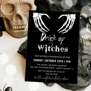 Drink Up Witches Gray Halloween Party Invitation