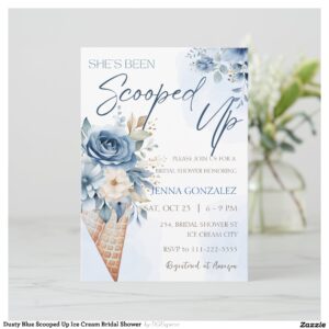 Dusty Blue Scooped Up Ice Cream Bridal Shower Invitation