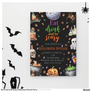 Eat Drink & Be Scary Halloween Potluck Party Invitation