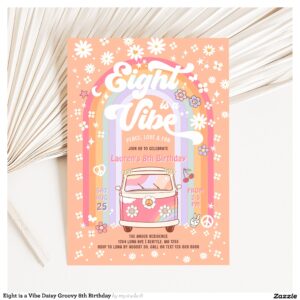 Eight is a Vibe Daisy Groovy 8th Birthday Invitation