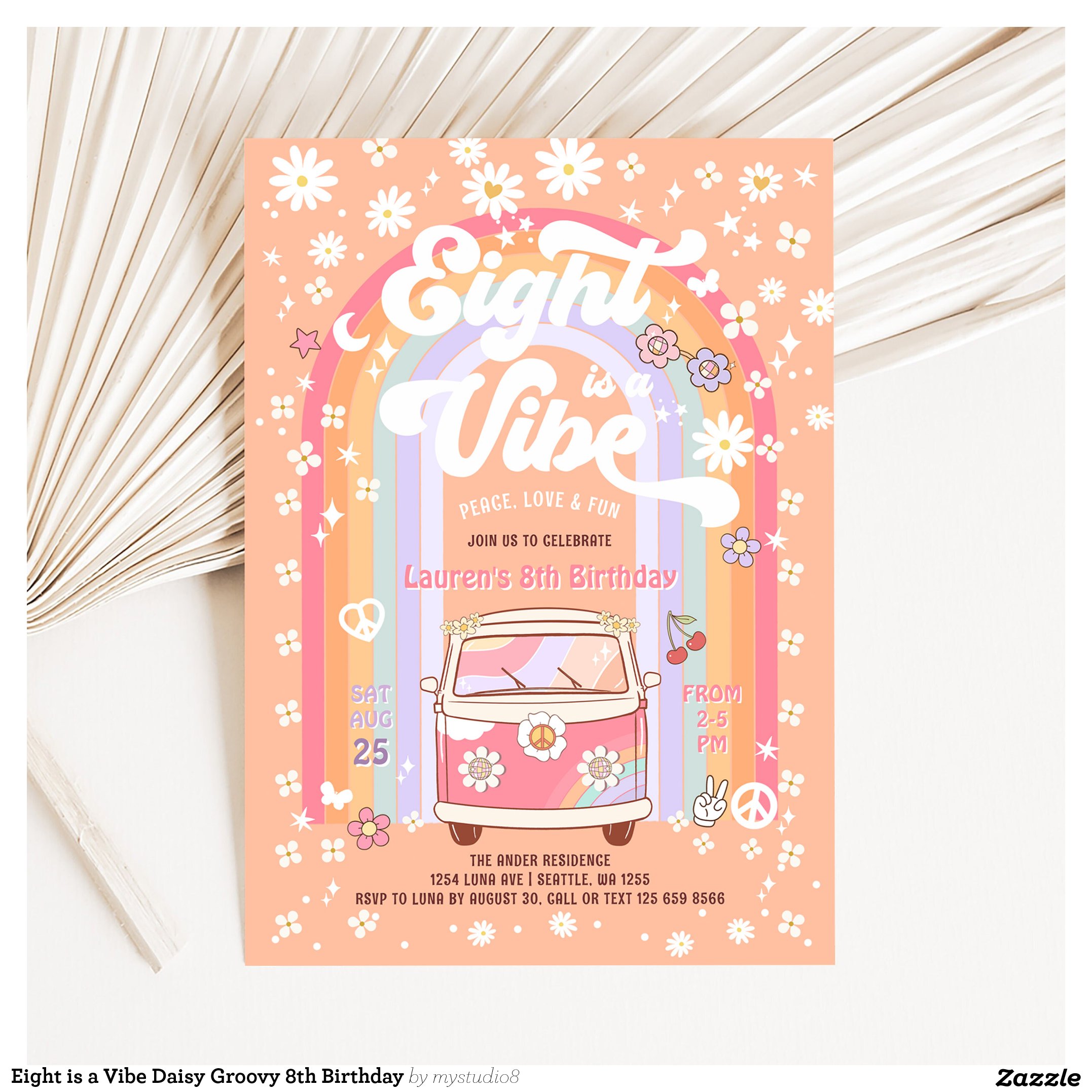 Eight is a Vibe Daisy Groovy 8th Birthday Invitation