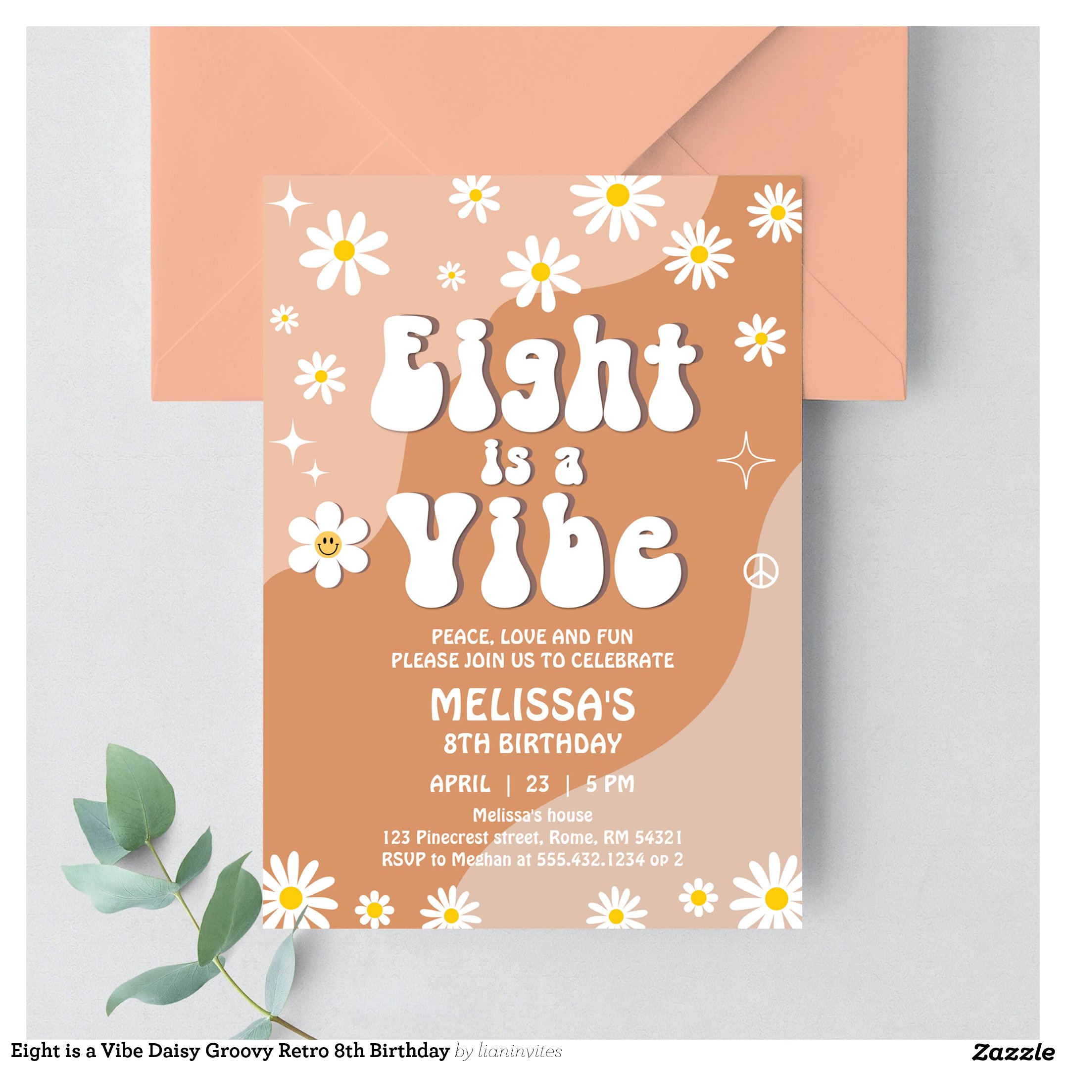 Eight is a Vibe Daisy Groovy Retro 8th Birthday Invitation