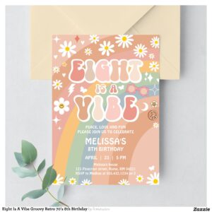 Eight Is A Vibe Groovy Retro 70's 8th Birthday Invitation