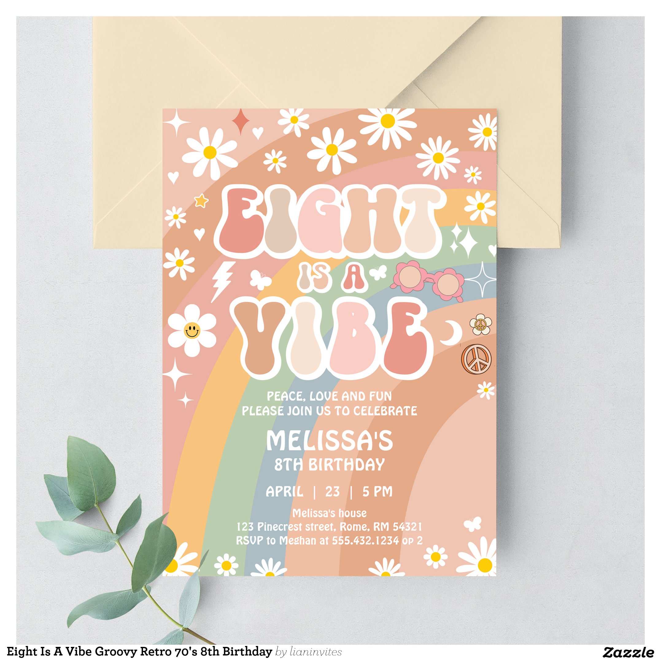 Eight Is A Vibe Groovy Retro 70's 8th Birthday Invitation