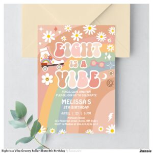 Eight is a Vibe Groovy Roller Skate 8th Birthday Invitation