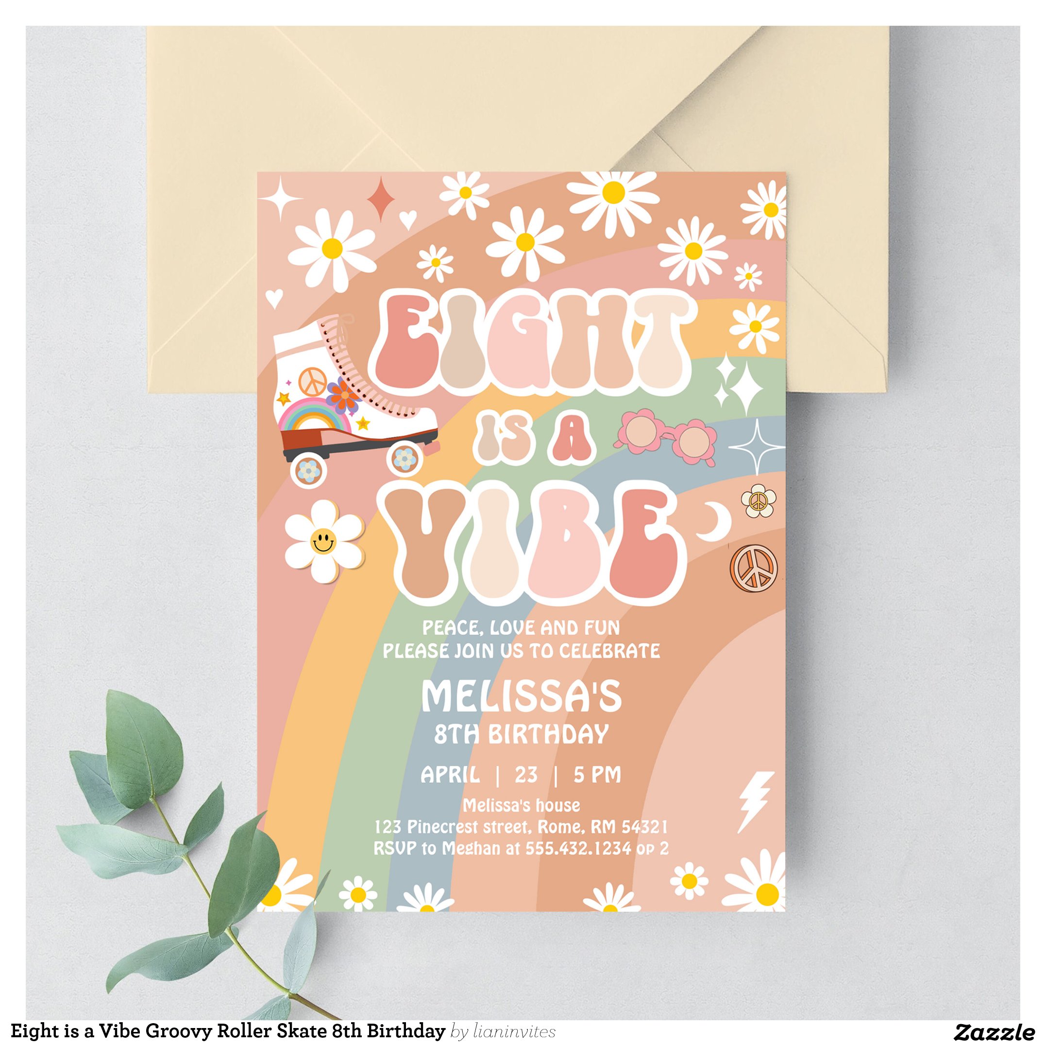 Eight is a Vibe Groovy Roller Skate 8th Birthday Invitation