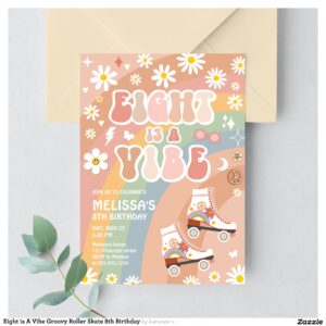Eight is A Vibe Groovy Roller Skate 8th Birthday Invitation