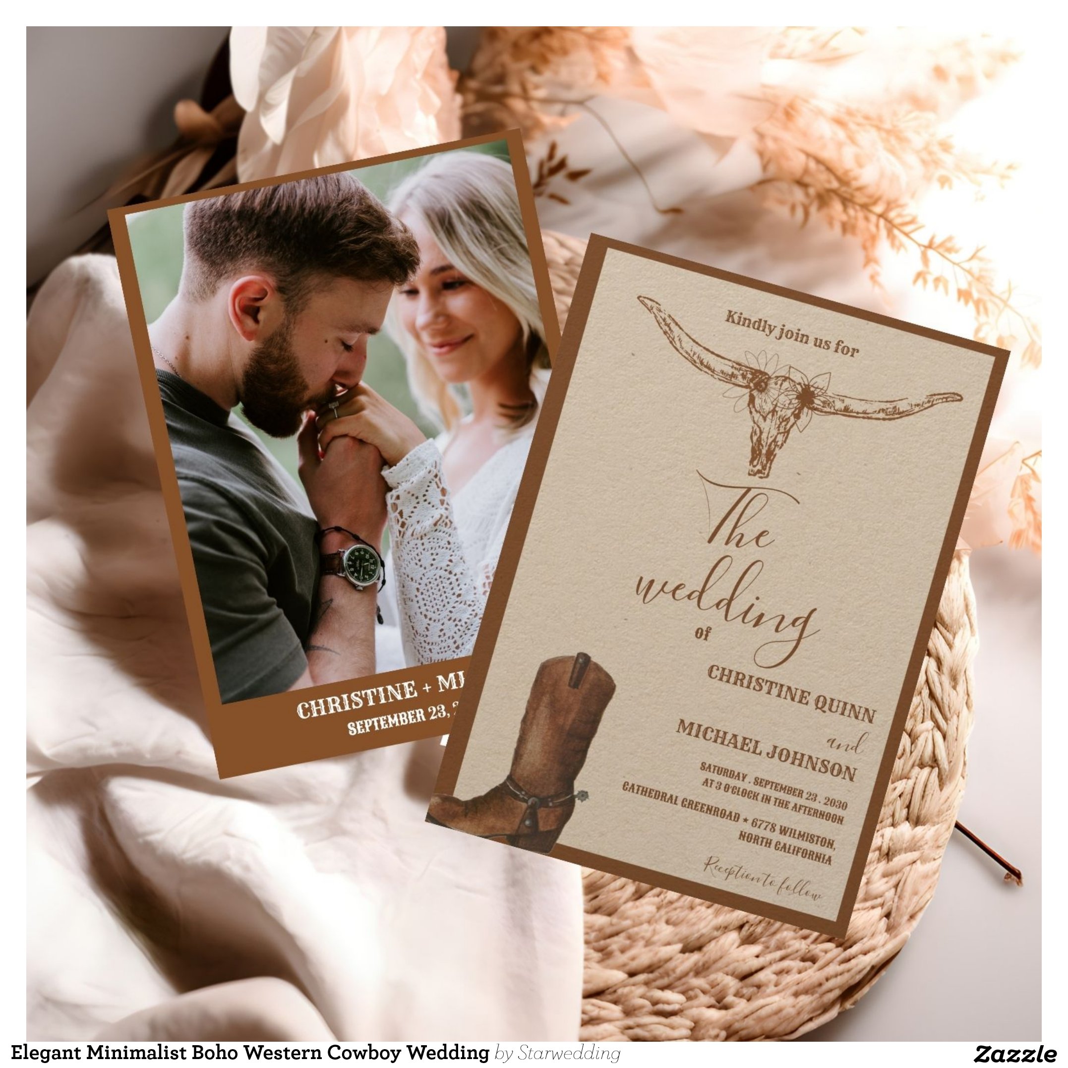 Elegant Minimalist Boho Western Cowboy Wedding Invitation