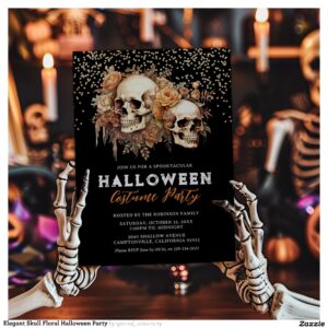 Elegant Skull Floral Halloween Party Invitation