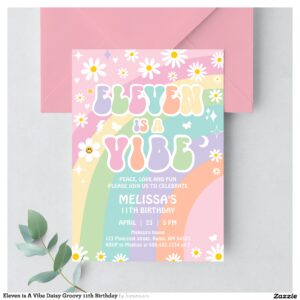 Eleven is A Vibe Daisy Groovy 11th Birthday Invitation