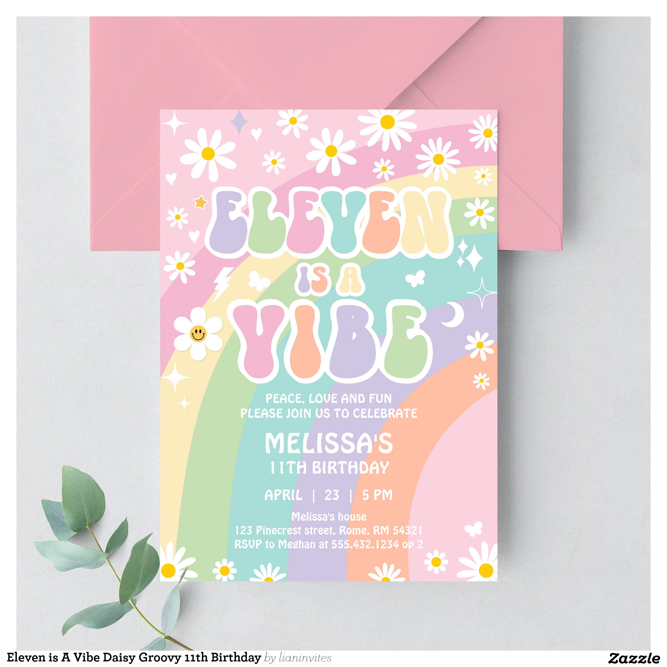 Eleven is A Vibe Daisy Groovy 11th Birthday Invitation