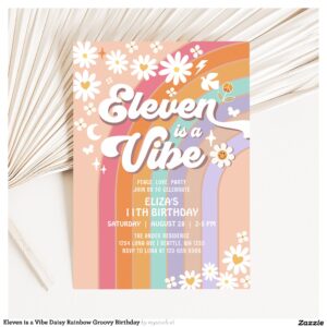 Eleven is a Vibe Daisy Rainbow Groovy Birthday Invitation