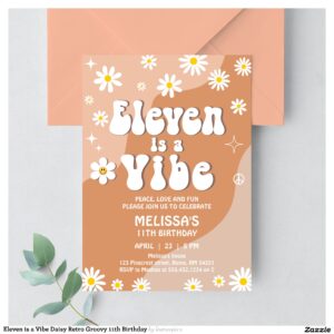 Eleven is a Vibe Daisy Retro Groovy 11th Birthday Invitation
