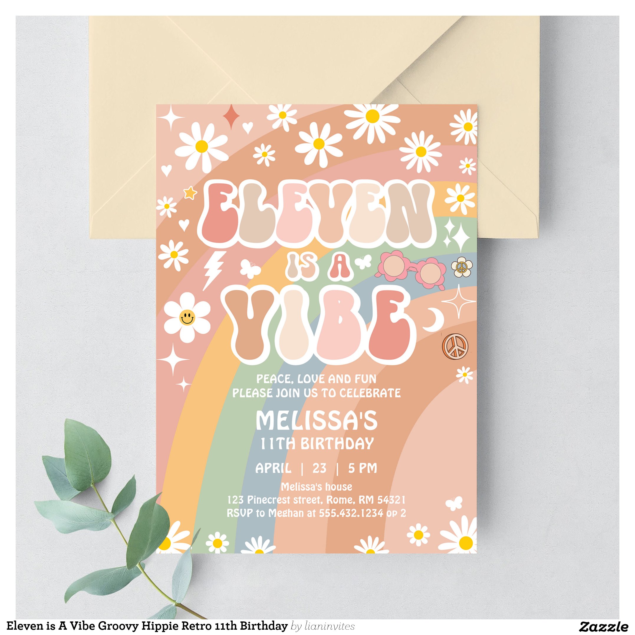 Eleven is A Vibe Groovy Hippie Retro 11th Birthday Invitation