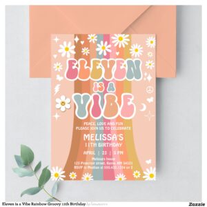 Eleven is a Vibe Rainbow Groovy 11th Birthday Invitation