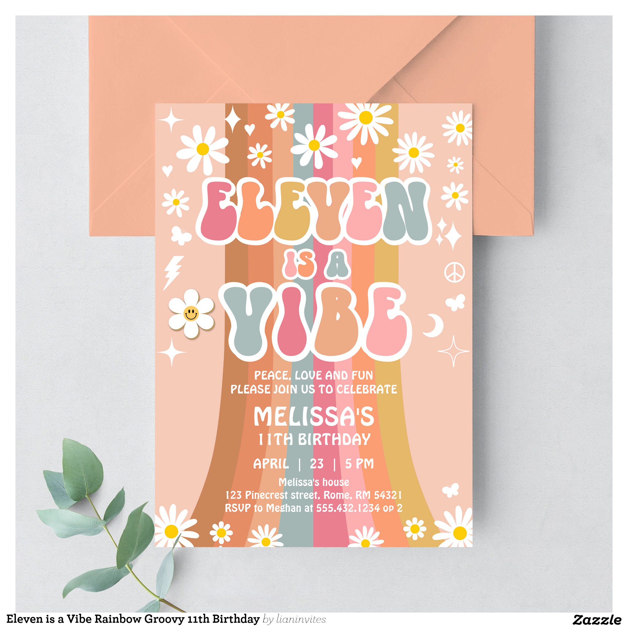 Eleven is a Vibe Rainbow Groovy 11th Birthday Invitation