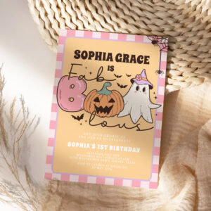 Faboolous Cute Ghost Groovy Halloween Birthday Invitation