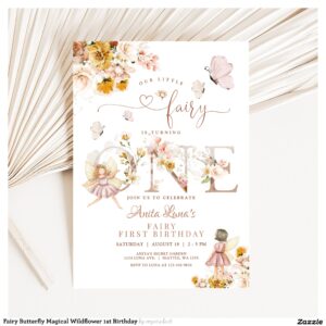 Fairy Butterfly Magical Wildflower 1st Birthday Invitation