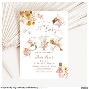 Fairy Butterfly Magical Wildflower 6th Birthday Invitation
