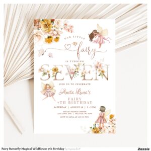 Fairy Butterfly Magical Wildflower 7th Birthday Invitation
