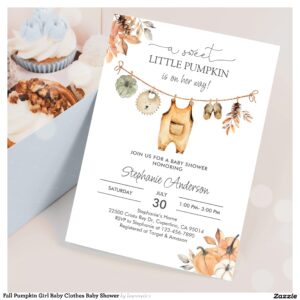 Fall Pumpkin Girl Baby Clothes Baby Shower Invitation