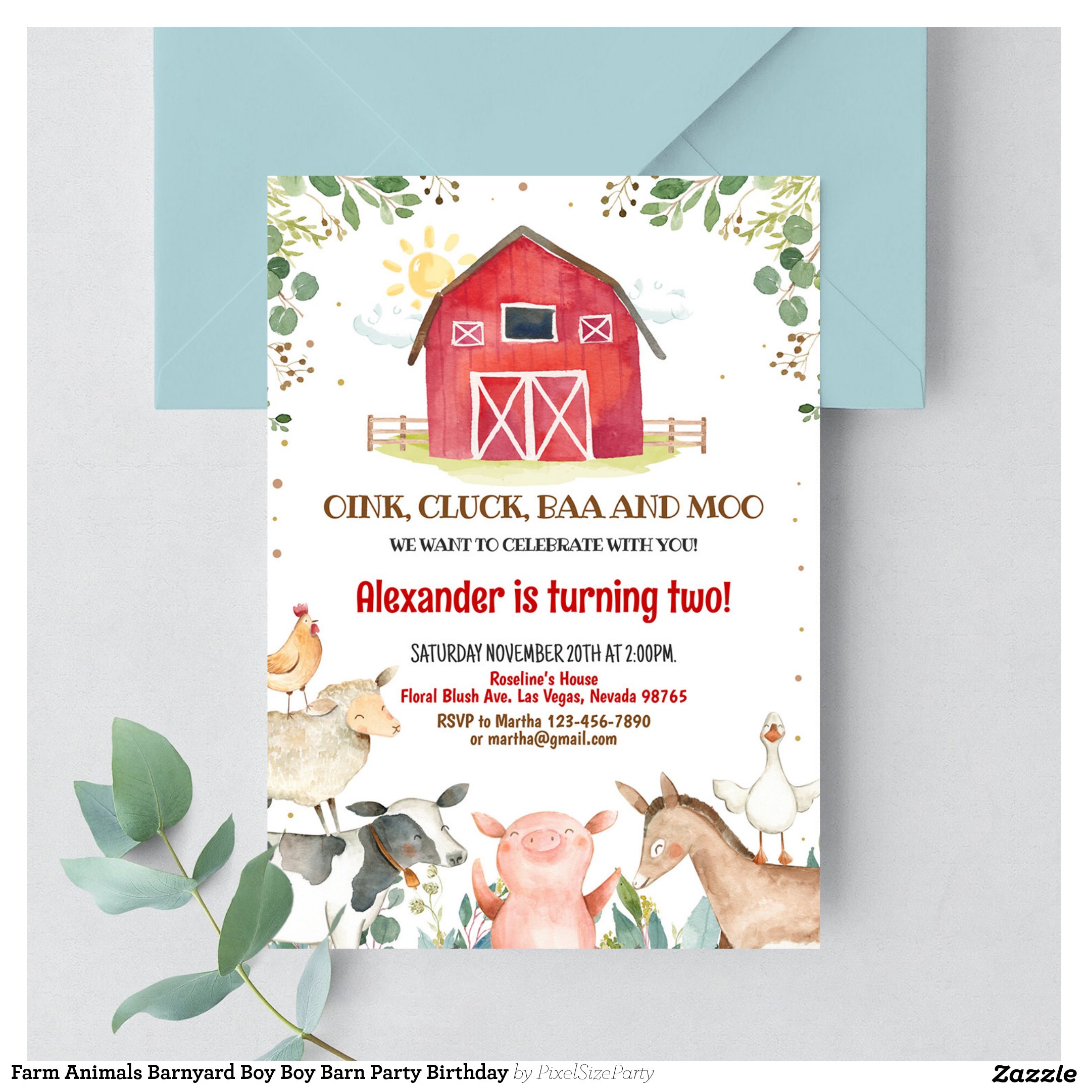 Farm Animals Barnyard Boy Boy Barn Party Birthday Invitation
