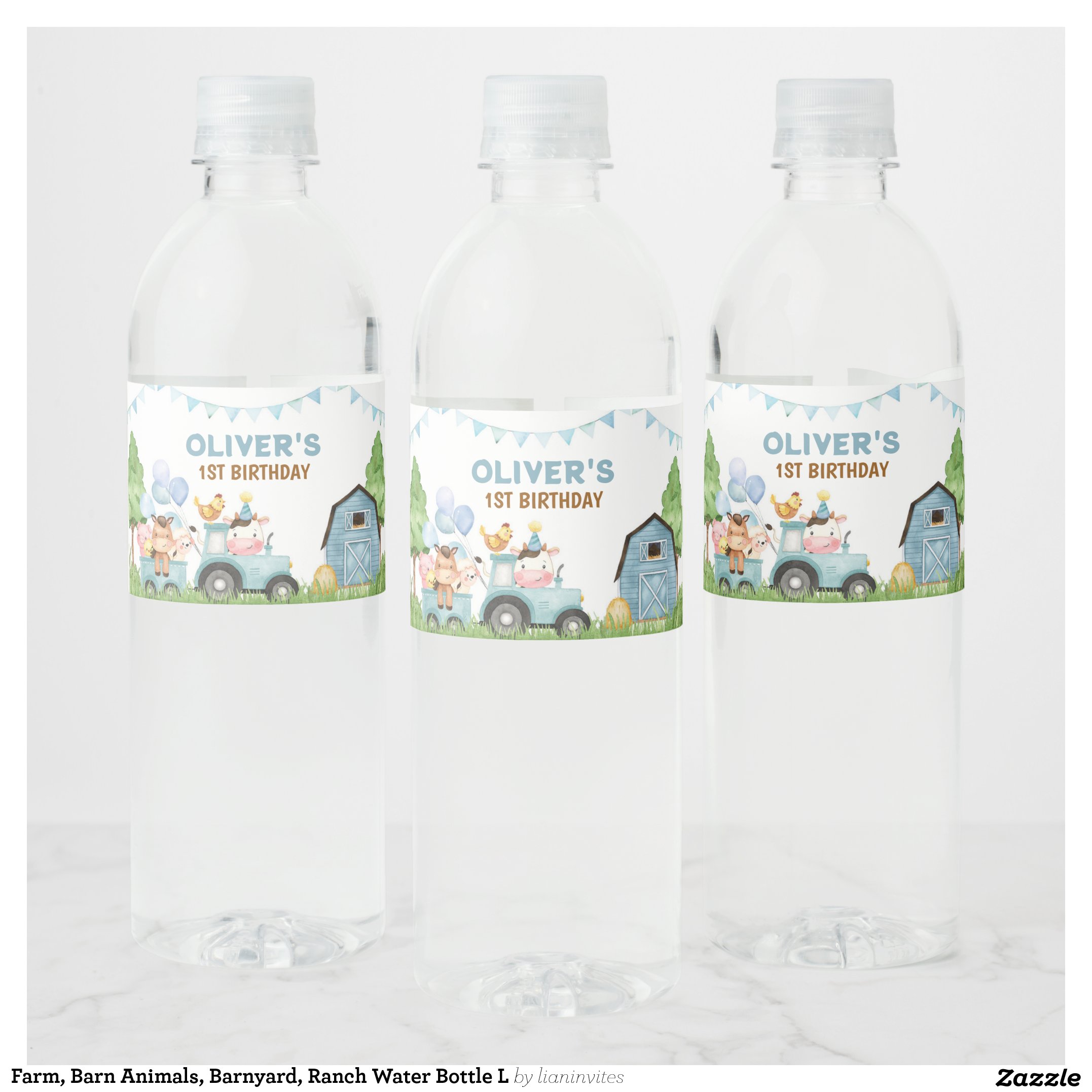 Farm, Barn Animals, Barnyard, Ranch Water Bottle L Water Bottle Label
