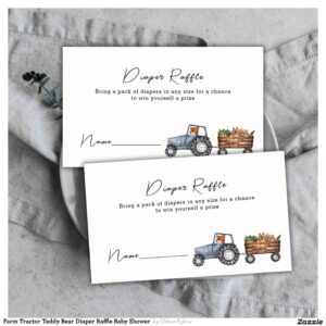 Farm Tractor Teddy Bear Diaper Raffle Baby Shower Enclosure Card