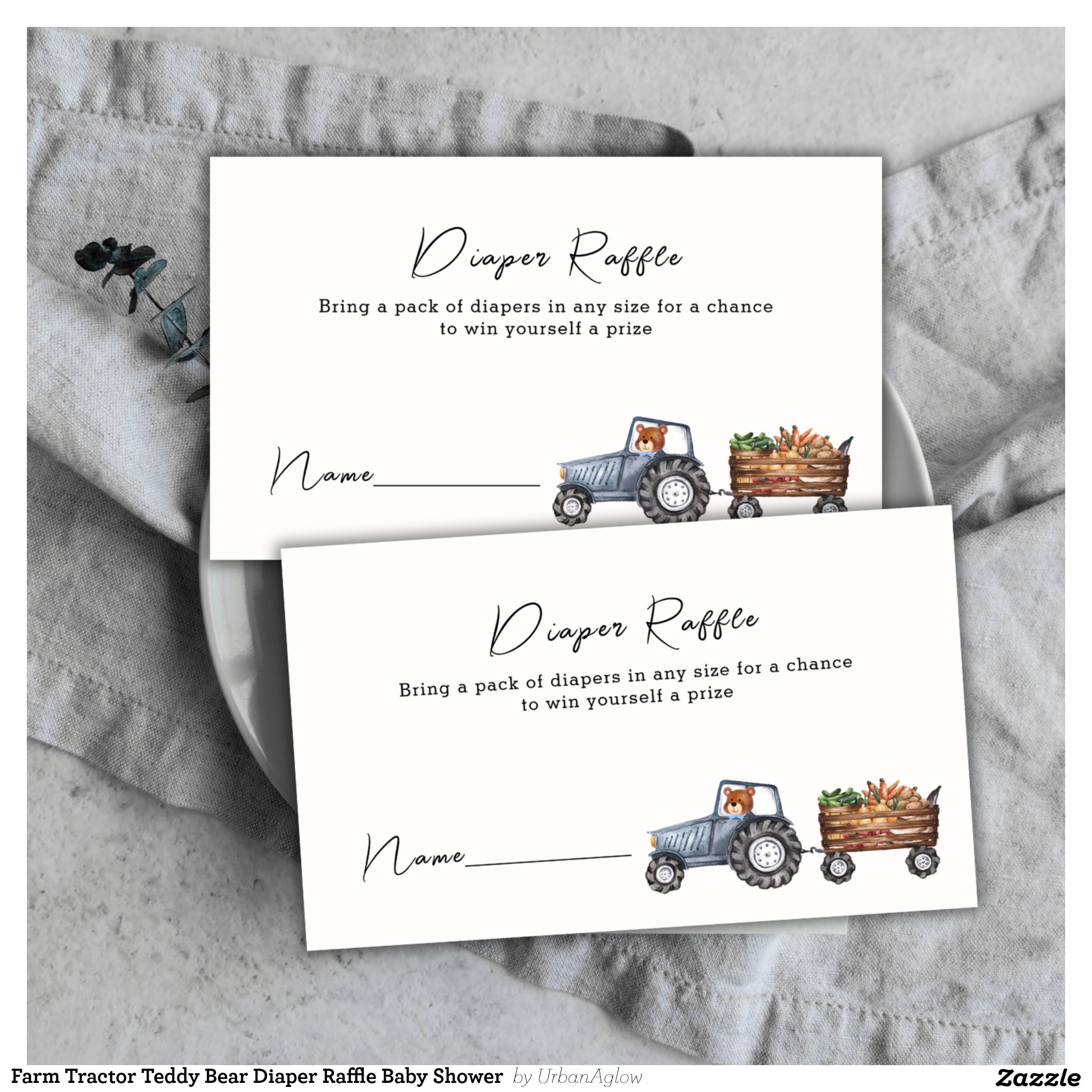 Farm Tractor Teddy Bear Diaper Raffle Baby Shower Enclosure Card