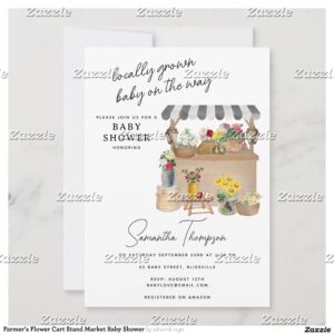 Farmer's Flower Cart Stand Market Baby Shower Invitation