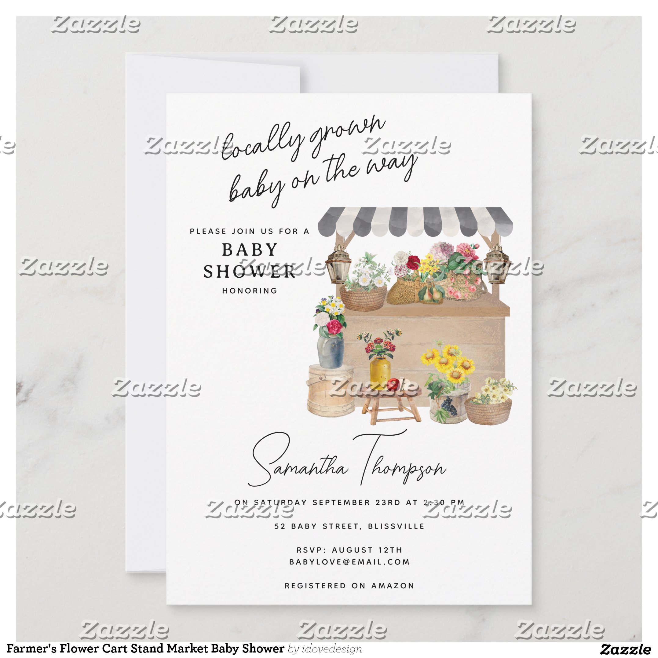 Farmer's Flower Cart Stand Market Baby Shower Invitation