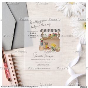 Farmer's Flower Cart Stand Market Baby Shower Vellum Invitations