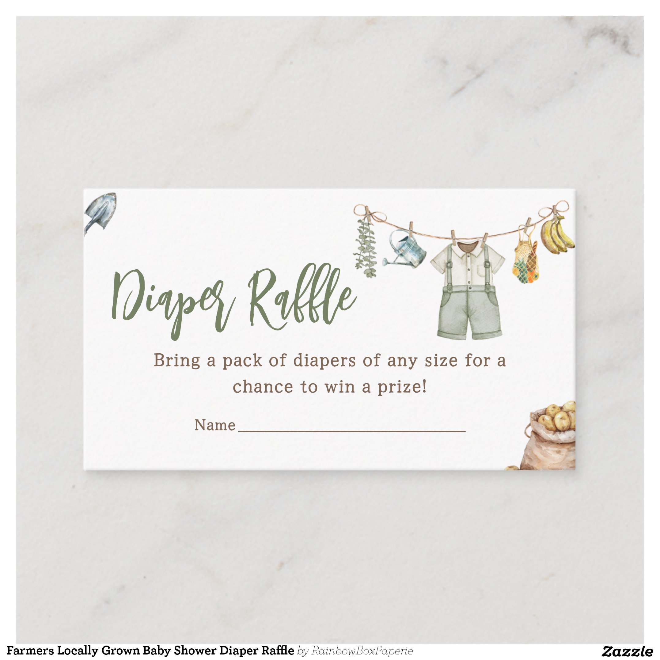 Farmers Locally Grown Baby Shower Diaper Raffle Enclosure Card
