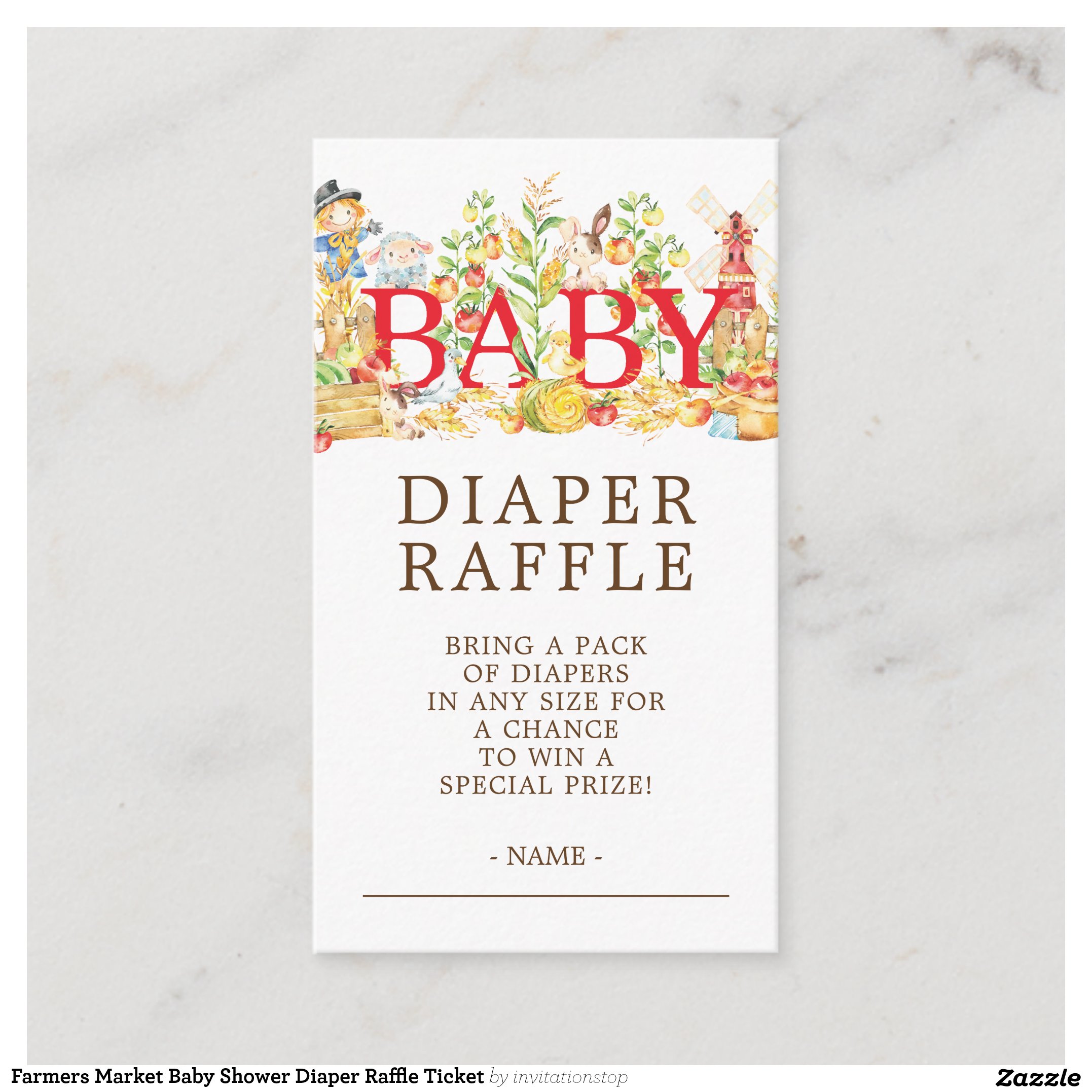 Farmers Market Baby Shower Diaper Raffle Ticket Enclosure Card