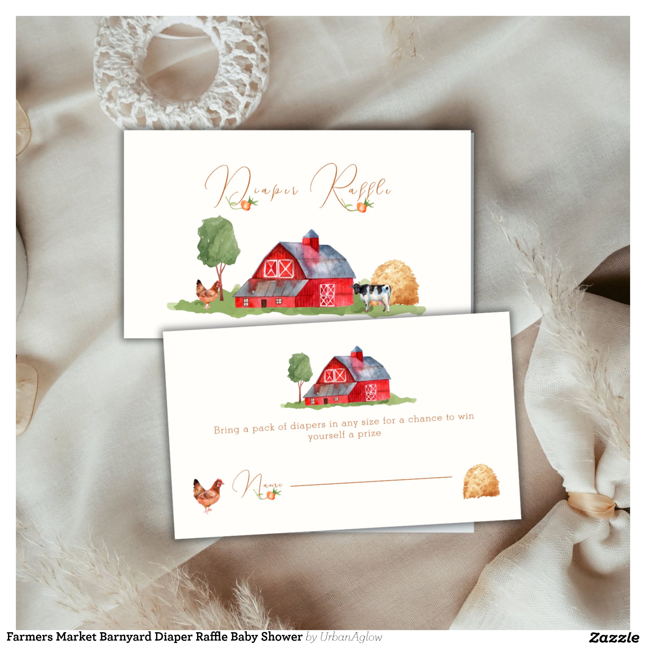 Farmers Market Barnyard Diaper Raffle Baby Shower Enclosure Card