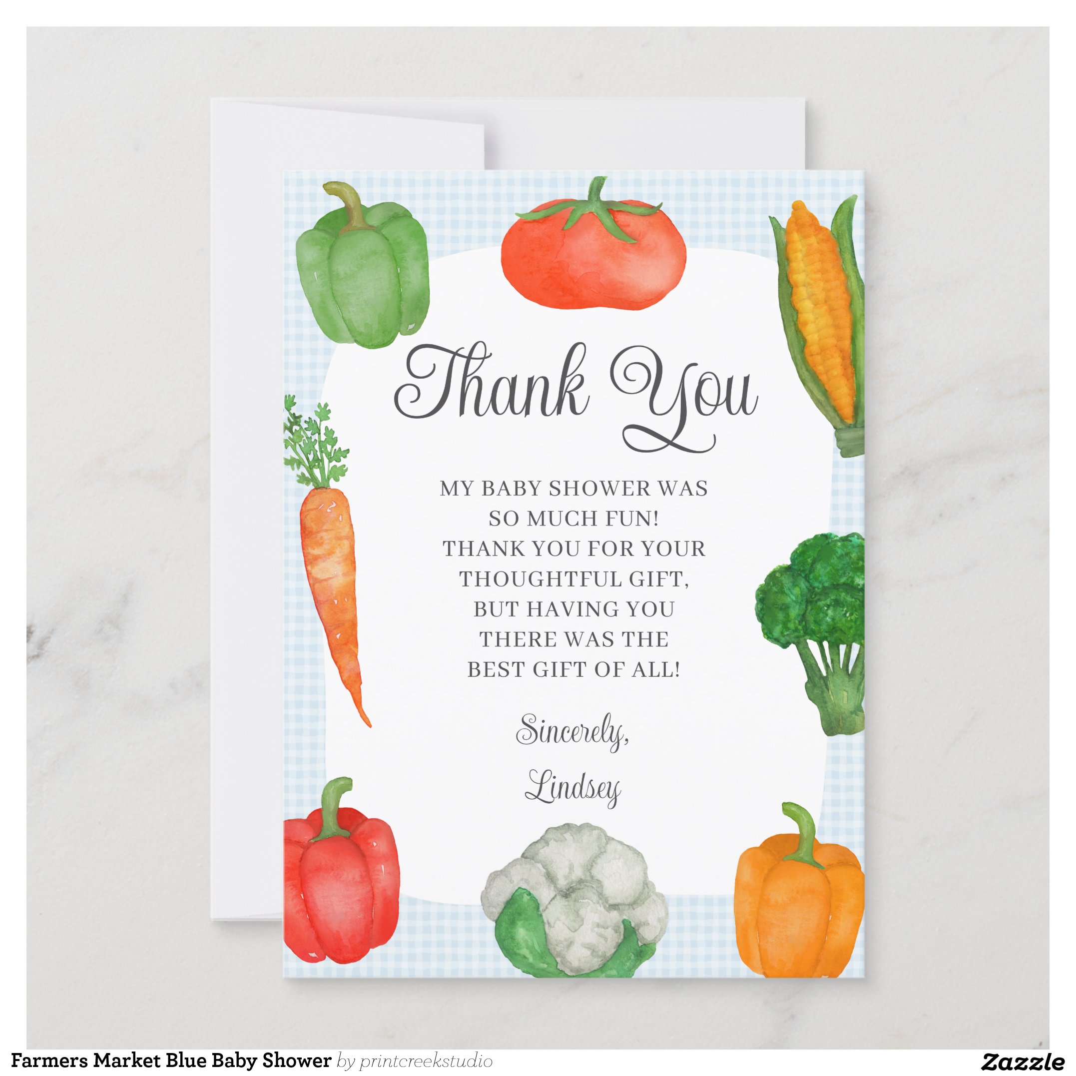 Farmers Market Blue Baby Shower Thank You Card