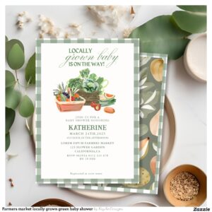 Farmers market locally grown green baby shower invitation