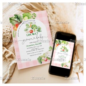 Farmers market Locally grown pink baby shower Invitation