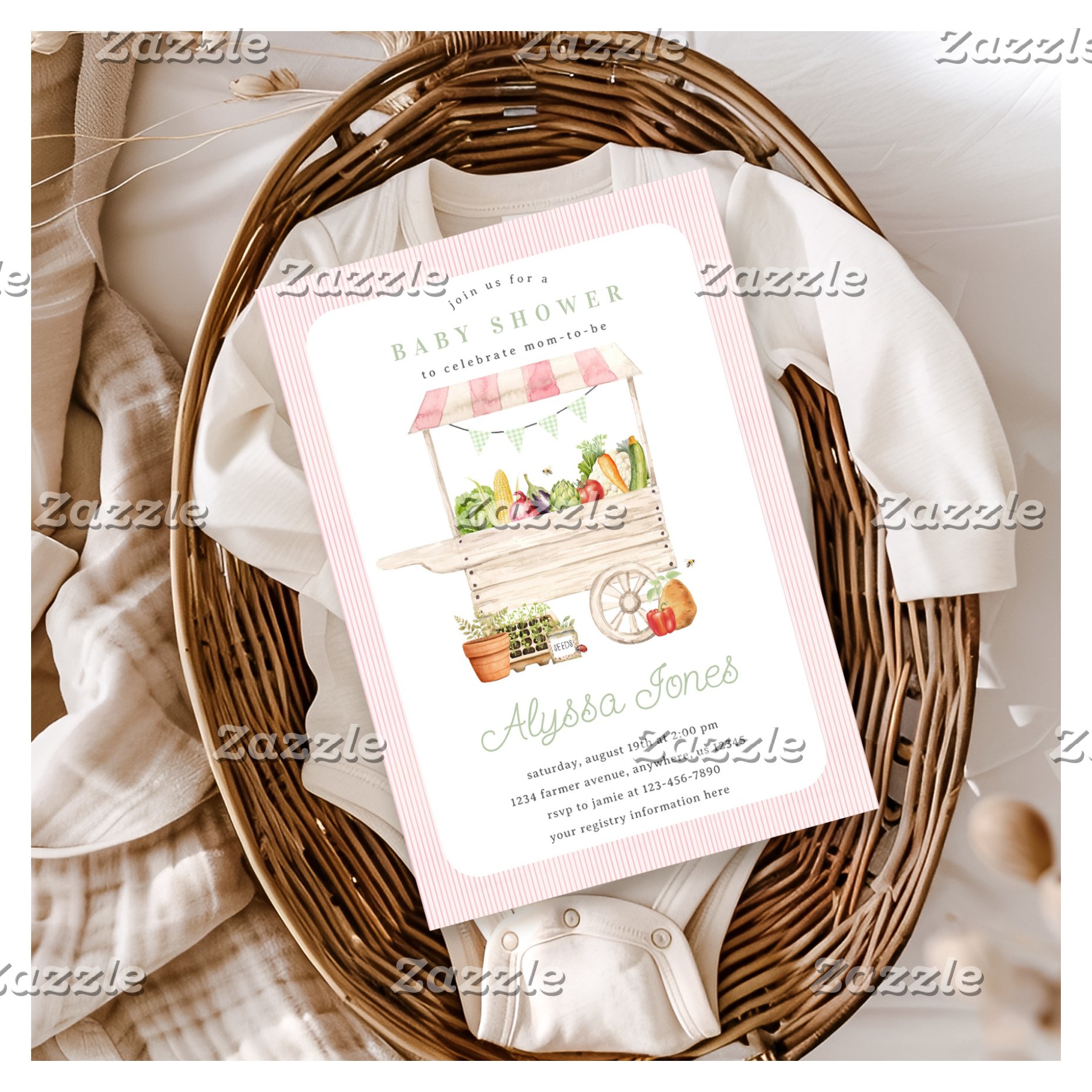 Farmers Market Vegetable Fruit Stand Baby Shower Invitation