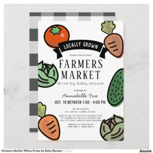 Farmers Market White Drive-by Baby Shower Invitation