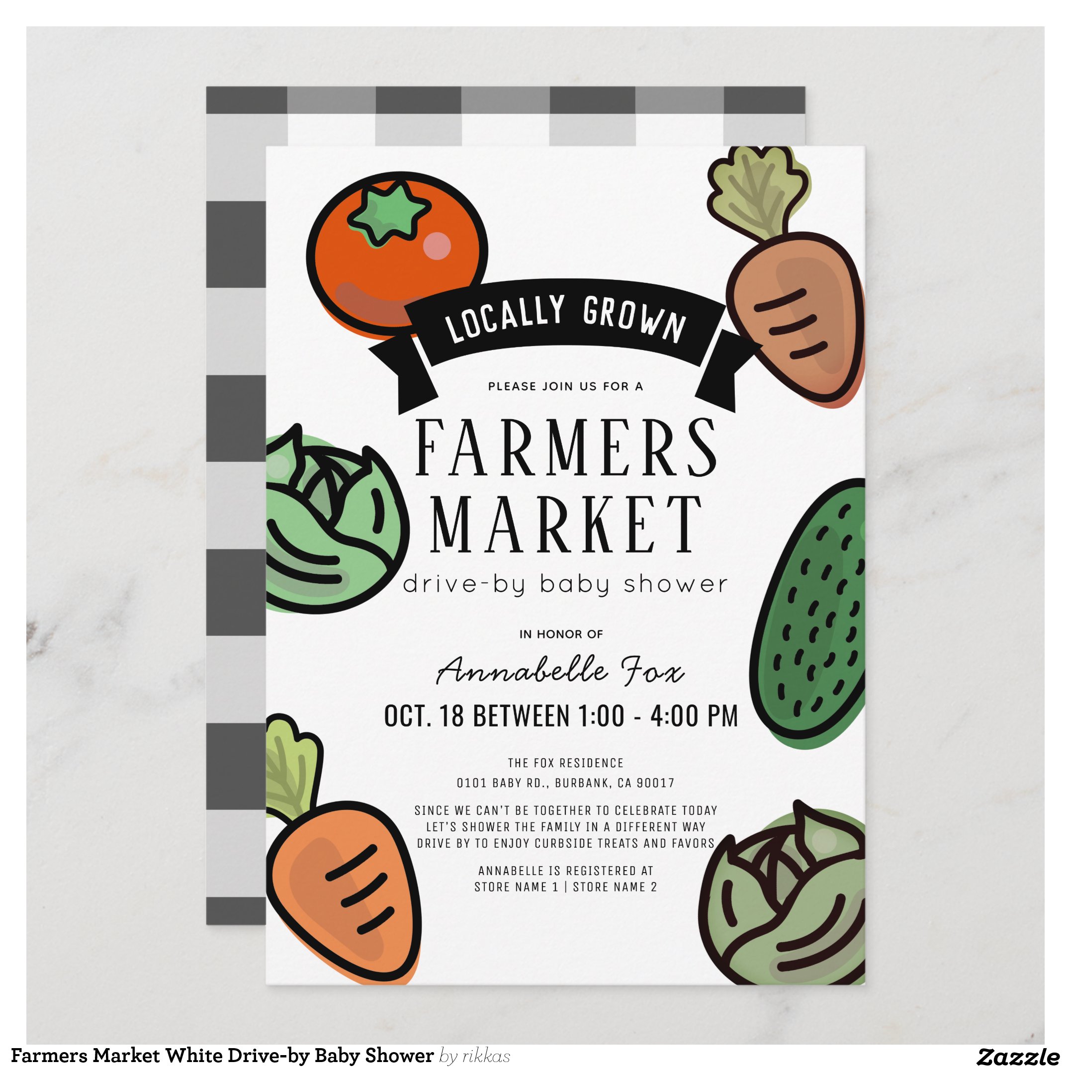 Farmers Market White Drive-by Baby Shower Invitation