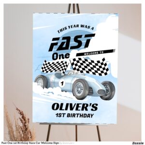 Fast One 1st Birthday Race Car Welcome Sign