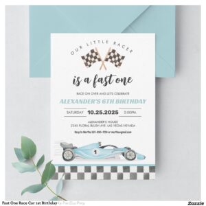 Fast One Race Car 1st Birthday Invitation