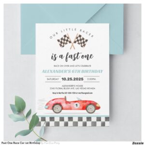 Fast One Race Car 1st Birthday Invitation