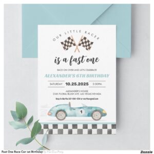 Fast One Race Car 1st Birthday Invitation