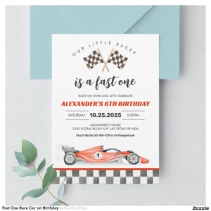 Fast One Race Car 1st Birthday Invitation