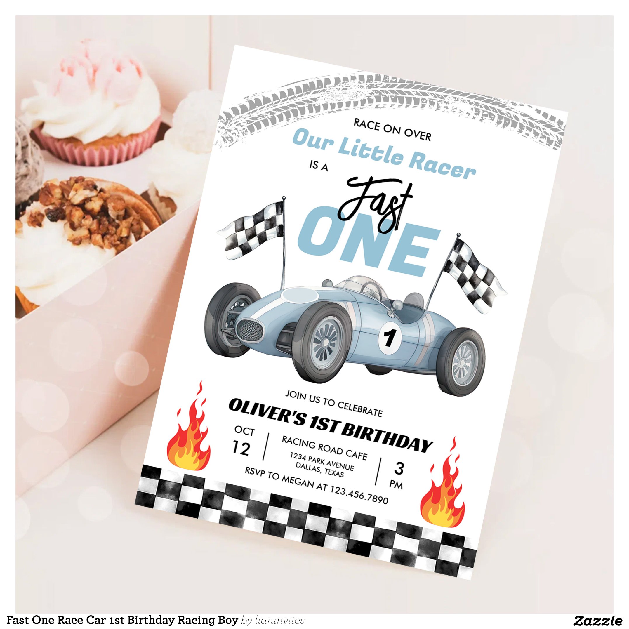 Fast One Race Car 1st Birthday Racing Boy Invitation