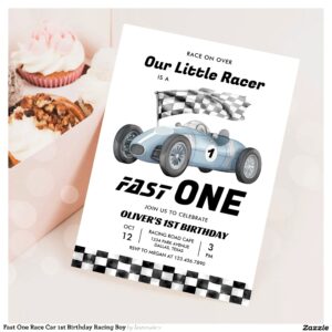 Fast One Race Car 1st Birthday Racing Boy Invitation